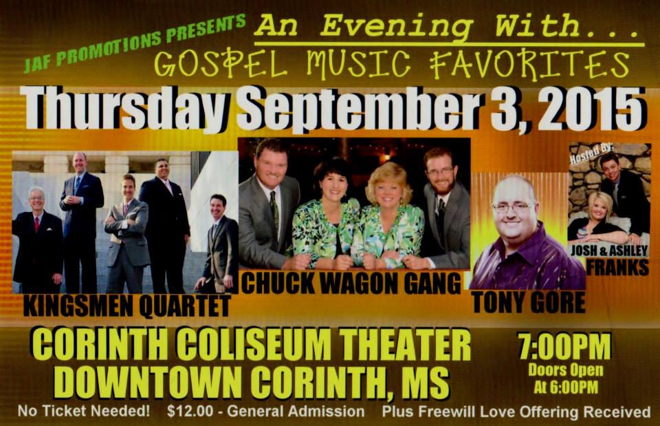 Kingsmen and Chuck Wagon Gang to appear at Corinth, MS