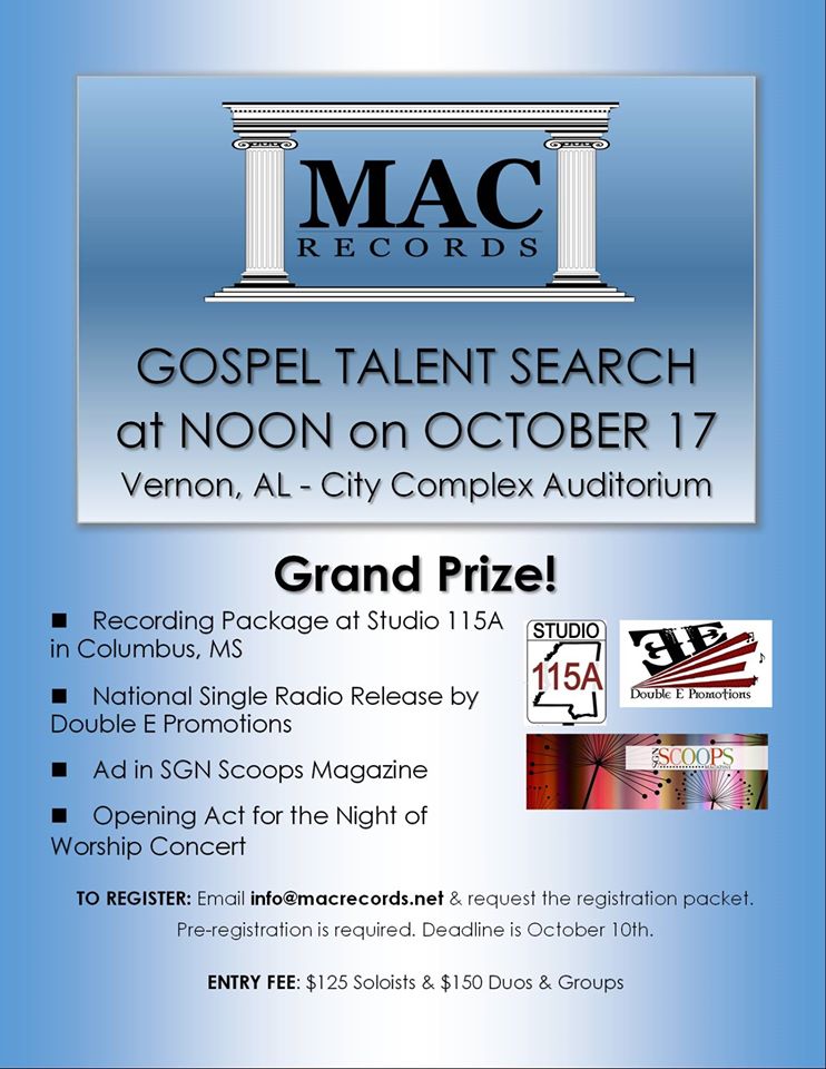 M.A.C. Records Gospel Talent Search – October 17th in Vernon, AL